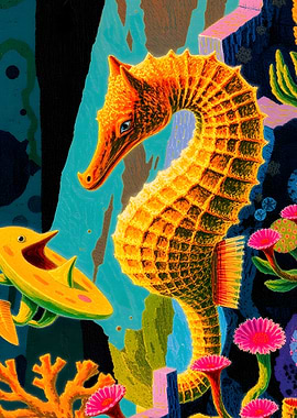 Underwater World with Seahorse and Fish