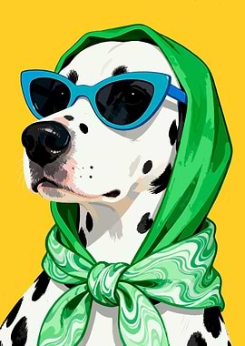 Dalmatian dog with sunglasses and scarf