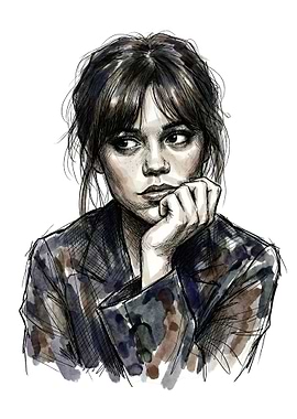 Jenna Ortega Portrait Watercolor Art