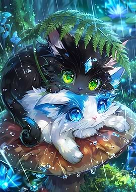 Two Cute Cats in the Rain
