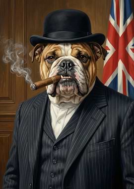 Bulldog in Suit with Cigar