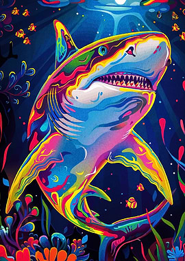 Colorful Shark in Deep Blue Sea