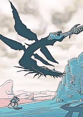 Dragon and Rider in Fantasy Landscape