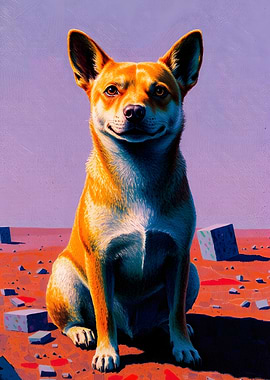 Smiling Dog Portrait in Surreal Landscape