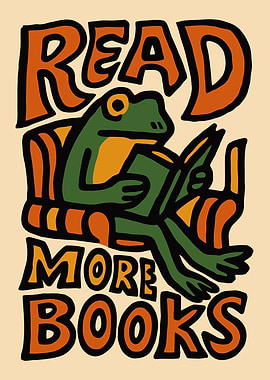 Frog Reading Books Poster