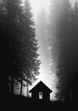 Cabin in the Foggy Woods