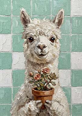 Llama with Flowers Painting