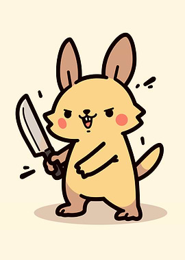 Cartoon Rabbit with Knife