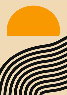 Abstract Sun and Waves Minimalist Art