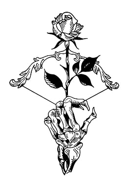 Rose, Bow, and Skeleton Hand Tattoo