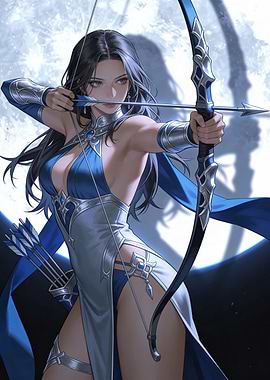 Fantasy Archer Woman with Bow and Arrow