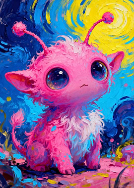 Pink Alien Creature Painting