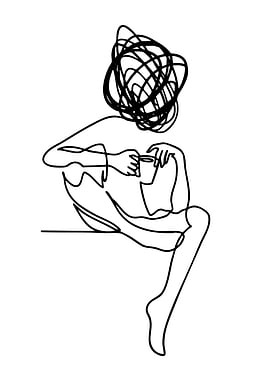 Minimalist Line Art: Woman with Coffee
