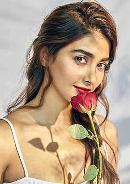 pooja hagde with Red Rose Portrait