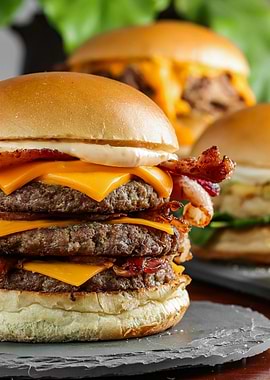 Delicious Double Cheeseburger with Bacon