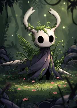 Hollow Knight in overgrown forest
