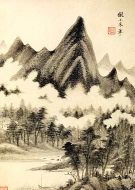 Chinese Mountains Landscape Painting Wang Shimin