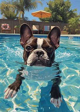 Boston Terrier dog swimming in the pool
