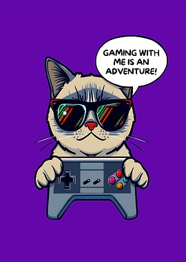 Cool Cat Gamer with Controller