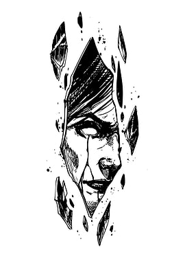 Shattered Face Ink Drawing