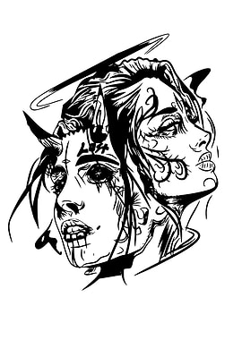 Angel and Demon Face Illustration