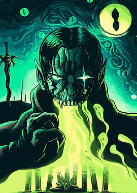 Green Fantasy Monster with Glowing Eyes