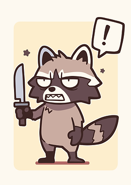 Angry Raccoon with Knife Cartoon