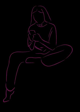 Woman with Phone, Minimalist Line Art