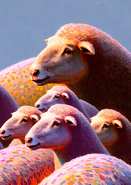 Colorful Sheep Herd Portrait