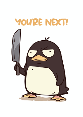 Menacing Penguin with Knife Cartoon