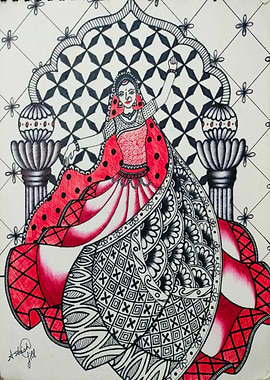 Indian Dancer Ink Drawing