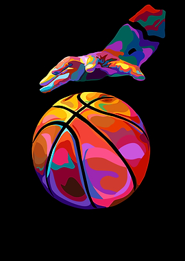 Colorful Basketball Art with Hand