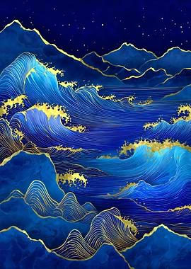 Blue and Gold Ocean Waves