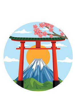 Mount Fuji and Torii Gate Illustration