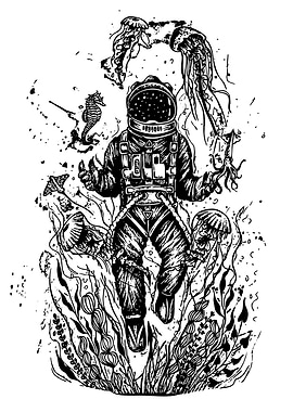 Astronaut in Ocean Black and White Art