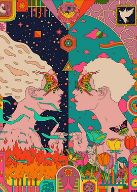 Psychedelic Duality with Butterflies and Flowers