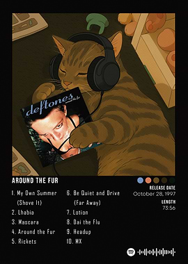 Cat listening to Deftones album