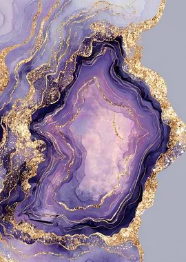 Purple and Gold Abstract Amethyst Geode Art