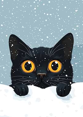 Black Cat hiding in the Snow