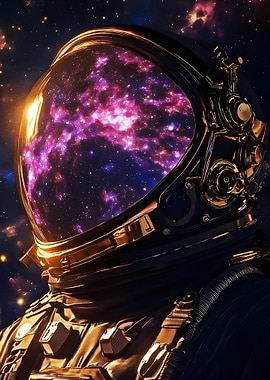 Astronaut Helmet Reflecting Galaxy
