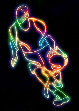 Neon Basketball Player Dribbling