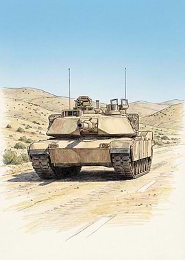 M1 Abrams Tank in Desert Landscape
