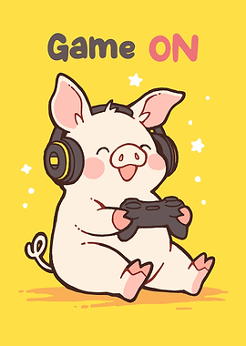 Cute Pig Gamer Cartoon Illustration