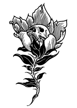 Skull in Flower Black and White