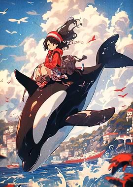Girl Riding Orca Whale Adventure