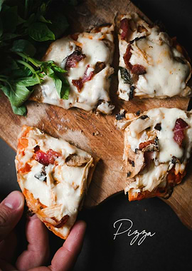 Delicious Pizza Slices on Wooden Board