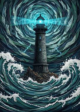 Lighthouse in Stormy Seas