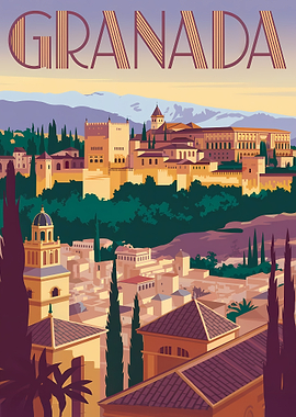 Granada Cityscape Vintage Travel Poster