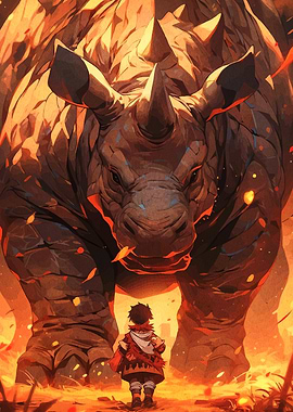 Boy Facing Giant Rhino