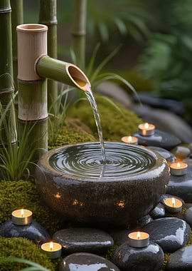 Bamboo Fountain with Candles